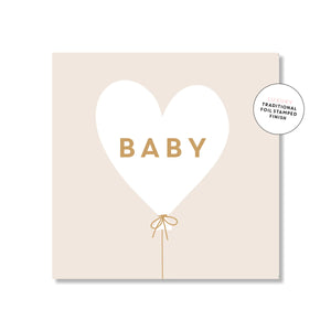 Baby Heart Balloon - Beige Mini Card